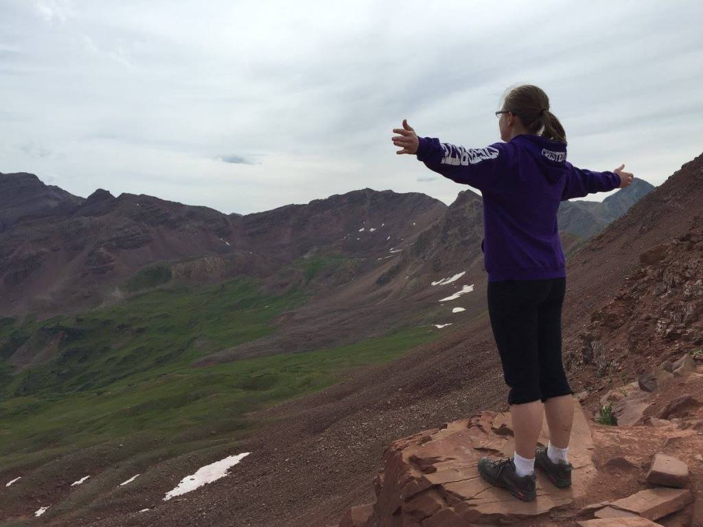 At the top of the East Maroon Pass in Crested Butte, Colorado
